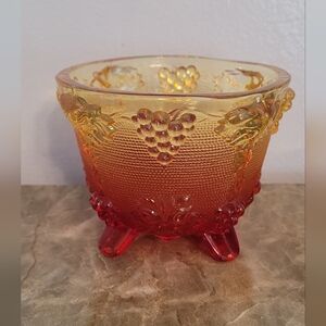 Vintage Jeannette Amberina Carnival Footed Glass Bowl- 1970's